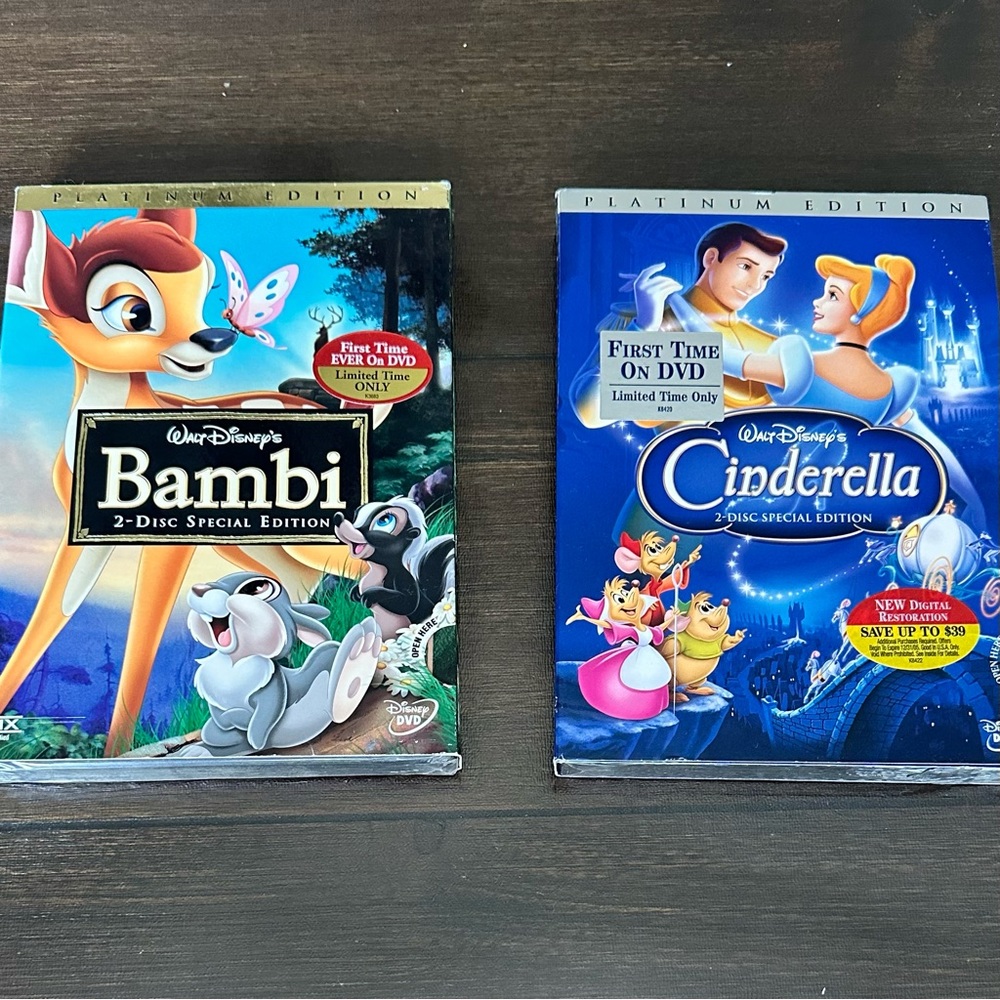 Disney - NWT Set of Two Platinum Edition DVDs: Bambi (1942) & Cinderella (1950)